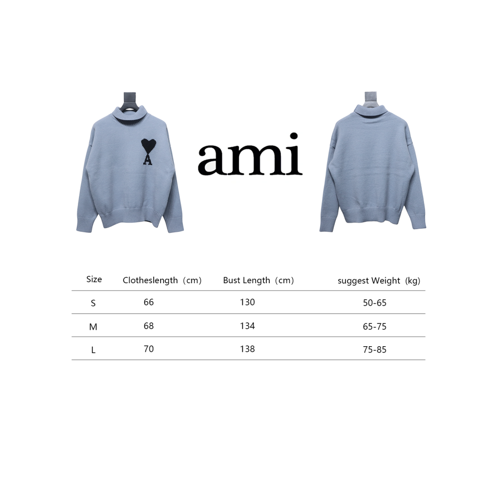 Ami 23Fw Heart Jacquard Turtleneck Sweater Grey