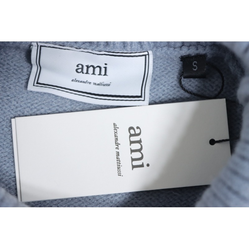 Ami 23Fw Heart Jacquard Turtleneck Sweater Grey