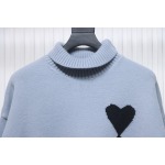 Ami 23Fw Heart Jacquard Turtleneck Sweater Grey