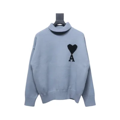 Ami 23Fw Heart Jacquard Turtleneck Sweater Grey 01