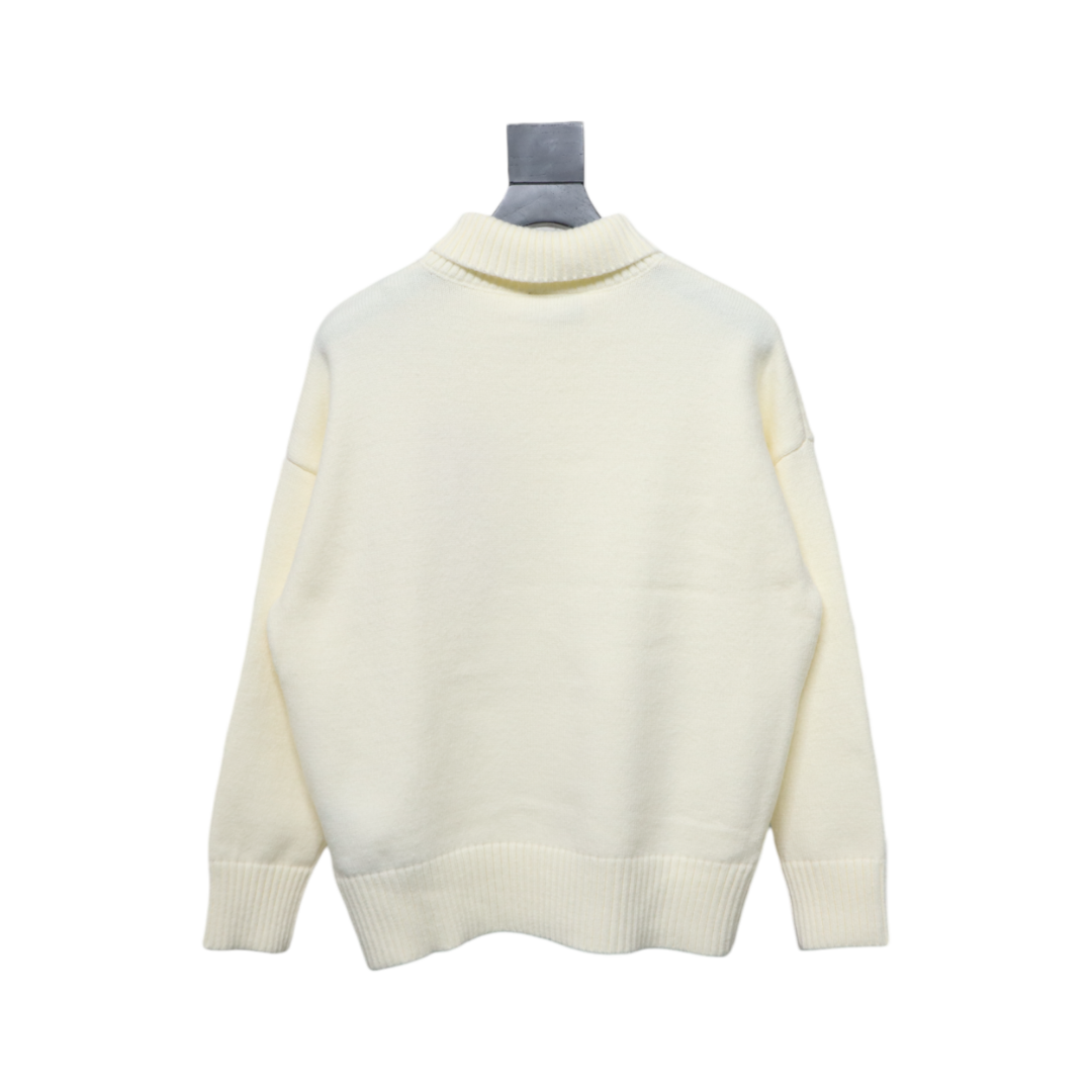 Ami 23Fw Heart Jacquard Turtleneck Sweater White Red