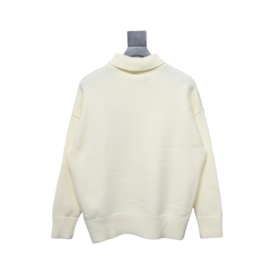 Ami 23Fw Heart Jacquard Turtleneck Sweater White Red 02