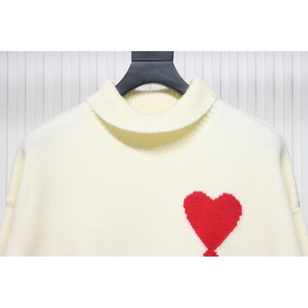 Ami 23Fw Heart Jacquard Turtleneck Sweater White Red