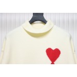 Ami 23Fw Heart Jacquard Turtleneck Sweater White Red
