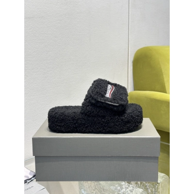 Balenciaga Women's Furry Platform Sandal in Black 02