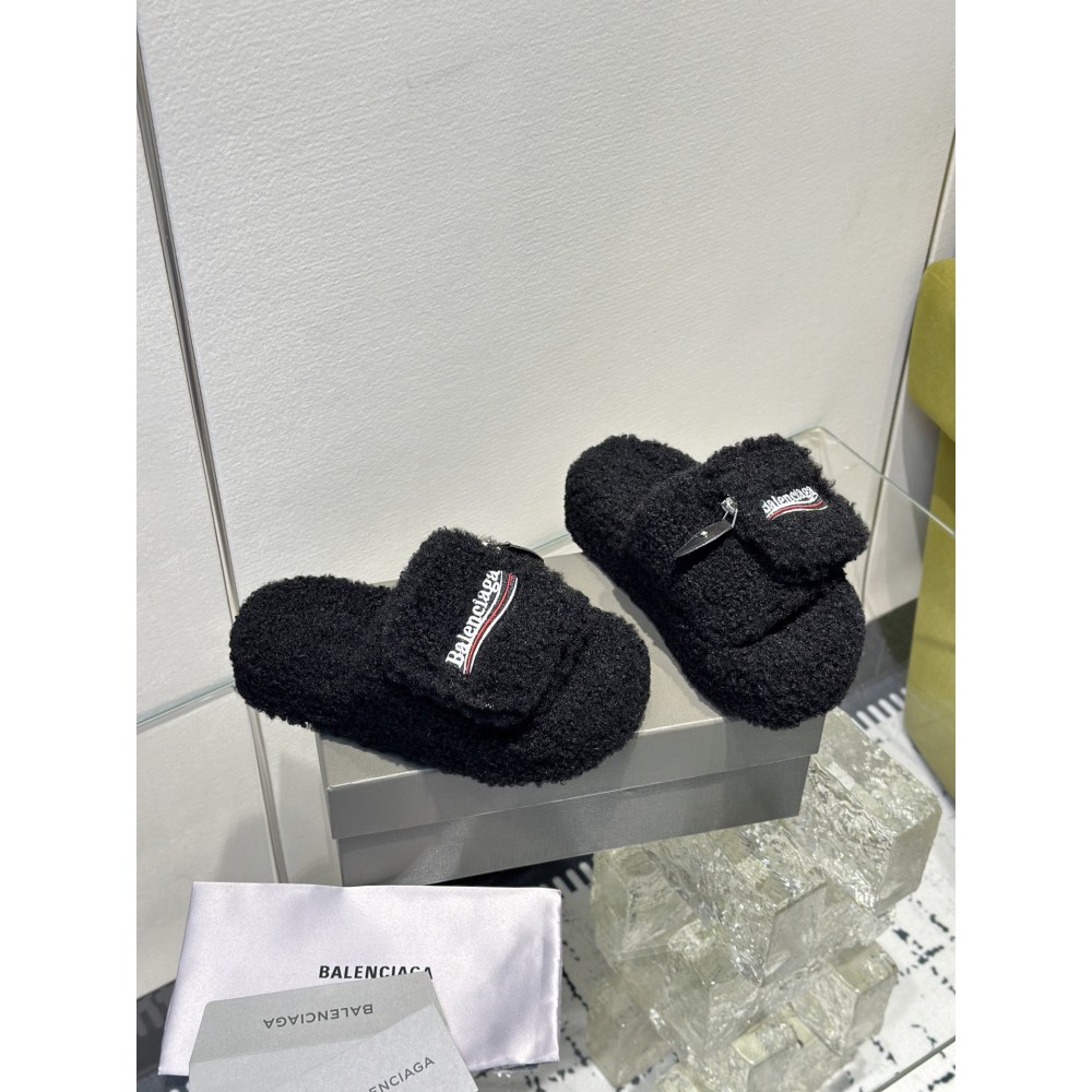 Balenciaga Women's Furry Platform Sandal in Black