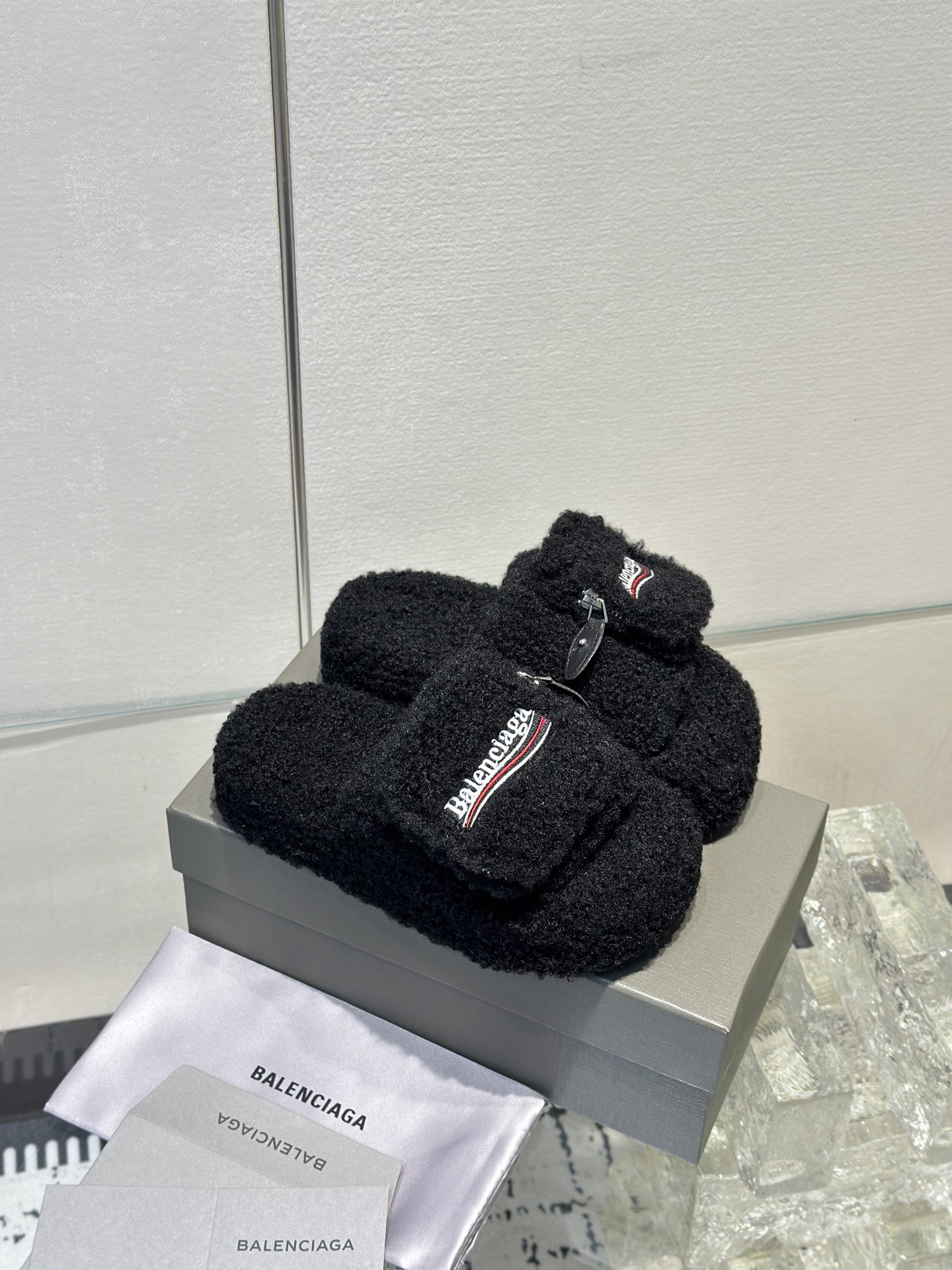 Balenciaga Women's Furry Platform Sandal in Black