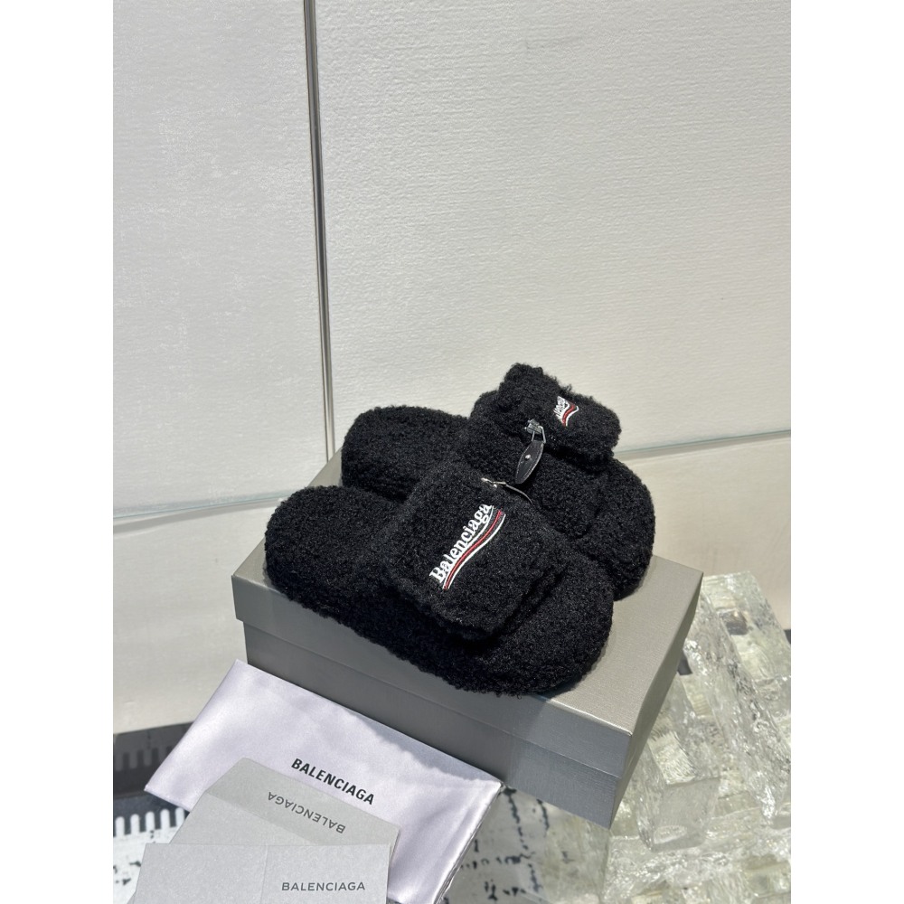 Balenciaga Women's Furry Platform Sandal in Black