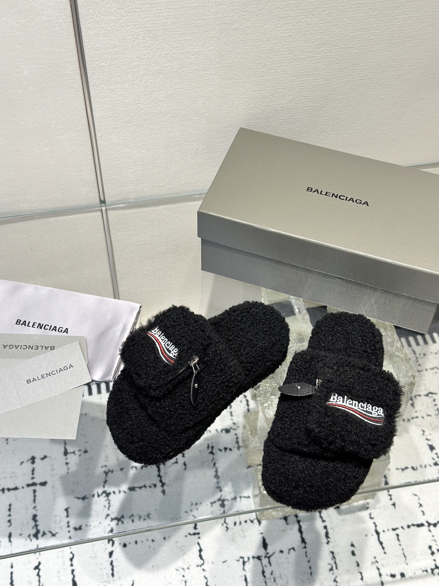 Balenciaga Women's Furry Platform Sandal in Black