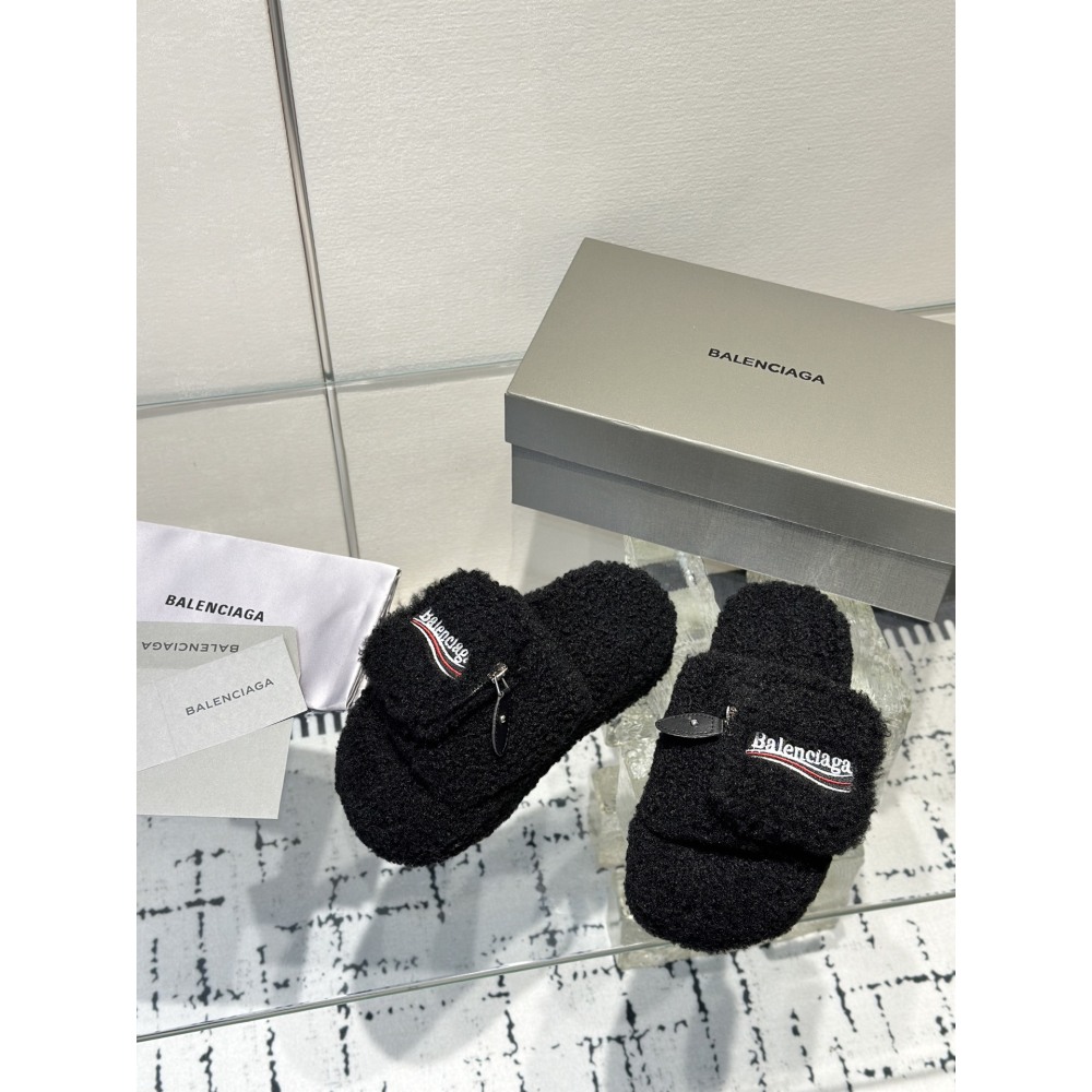 Balenciaga Women's Furry Platform Sandal in Black