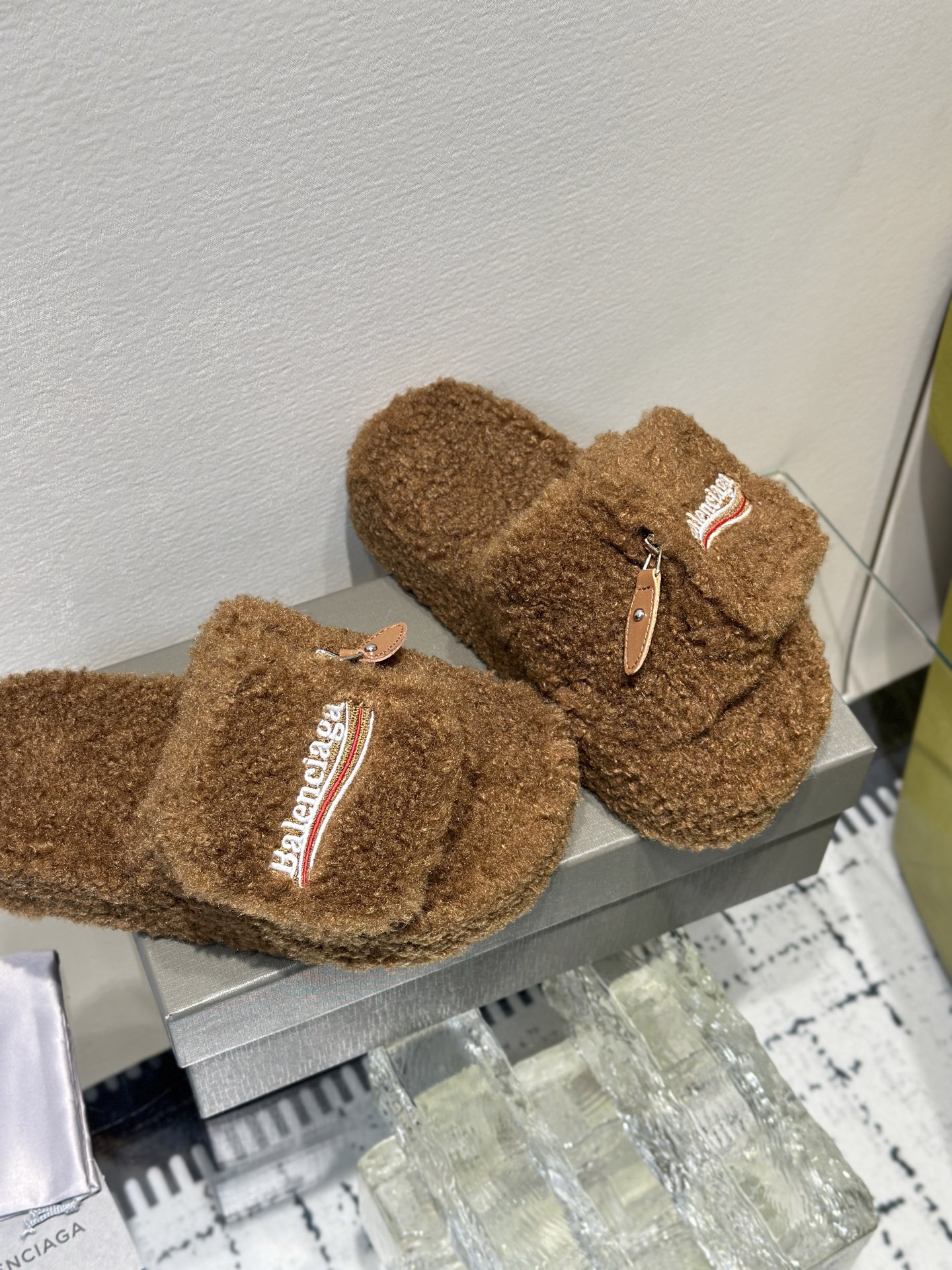 Balenciaga Women's Furry Platform Sandal in Brown