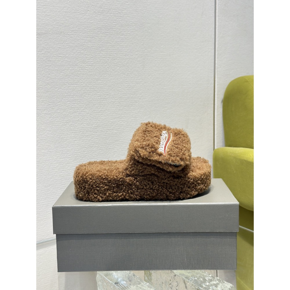 Balenciaga Women's Furry Platform Sandal in Brown