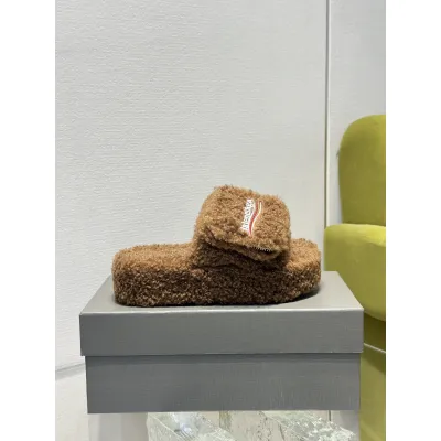 Balenciaga Women's Furry Platform Sandal in Brown 02