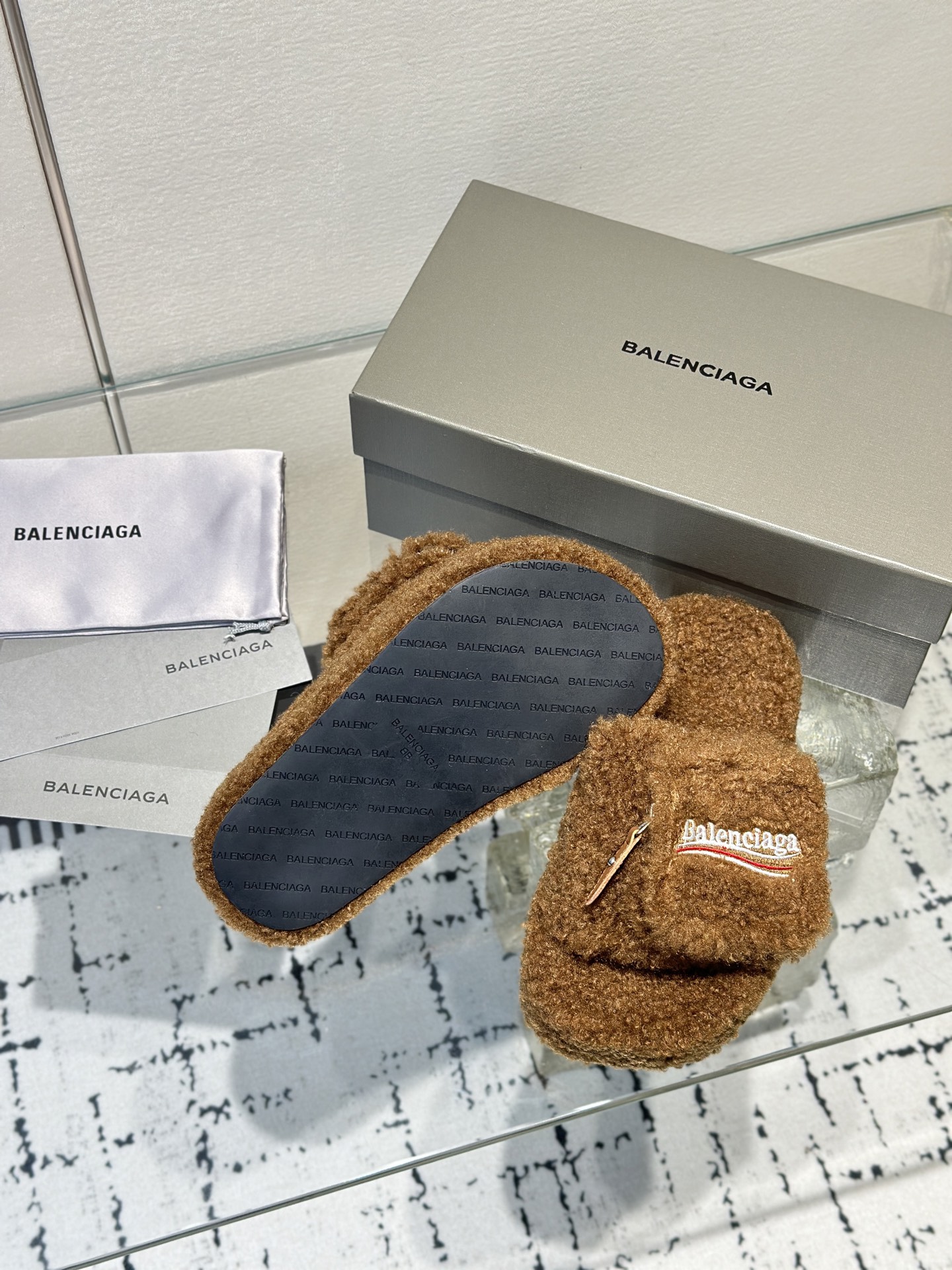 Balenciaga Women's Furry Platform Sandal in Brown