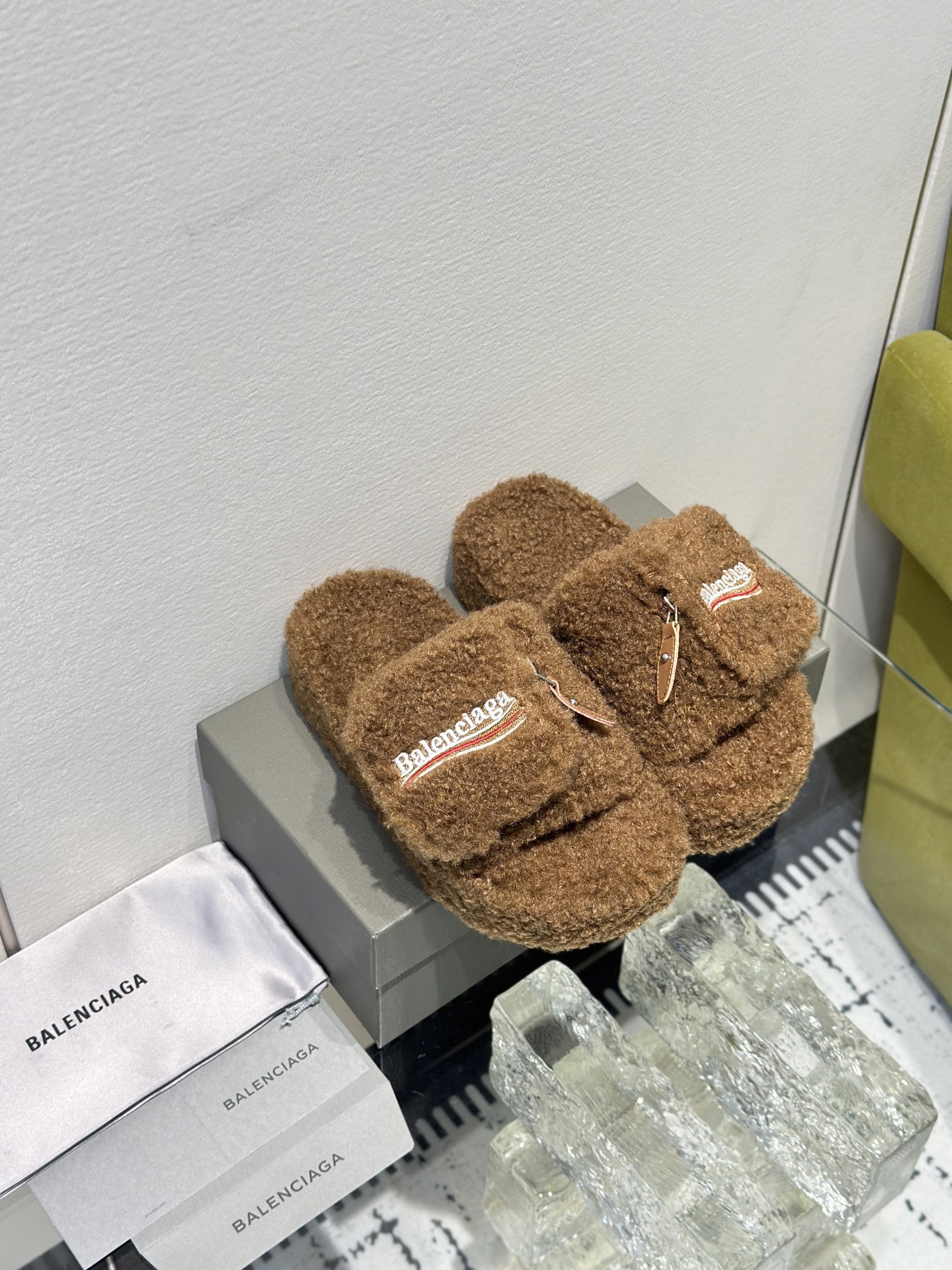 Balenciaga Women's Furry Platform Sandal in Brown