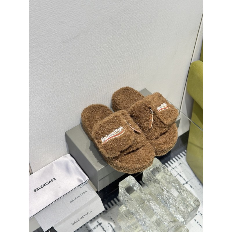 Balenciaga Women's Furry Platform Sandal in Brown