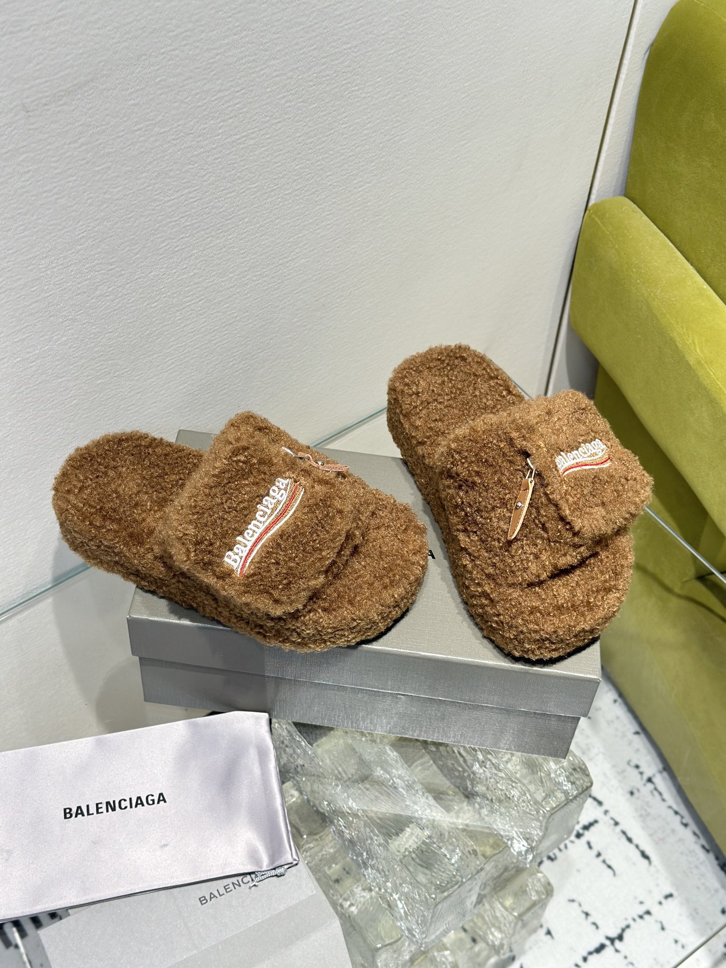 Balenciaga Women's Furry Platform Sandal in Brown