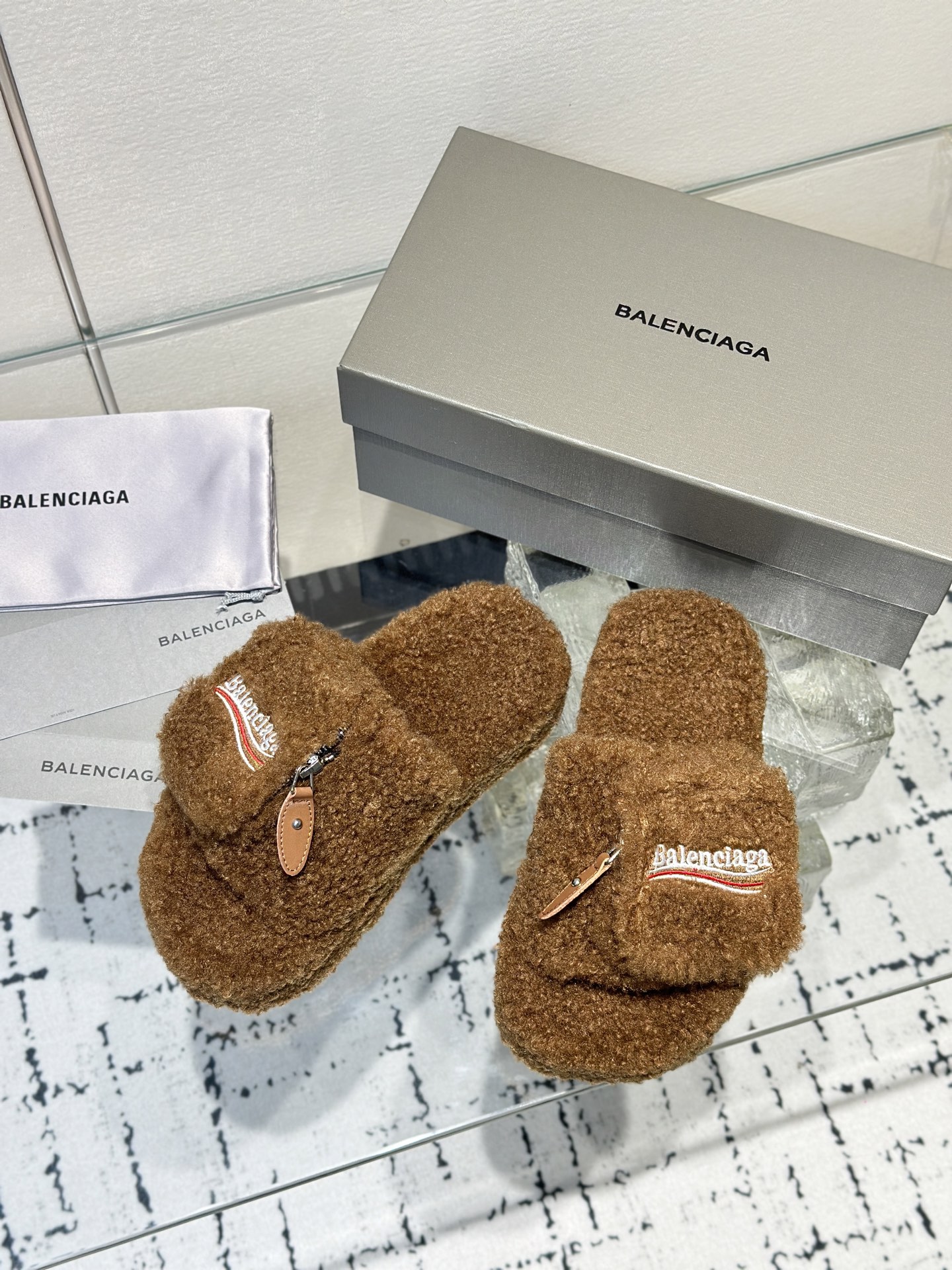 Balenciaga Women's Furry Platform Sandal in Brown