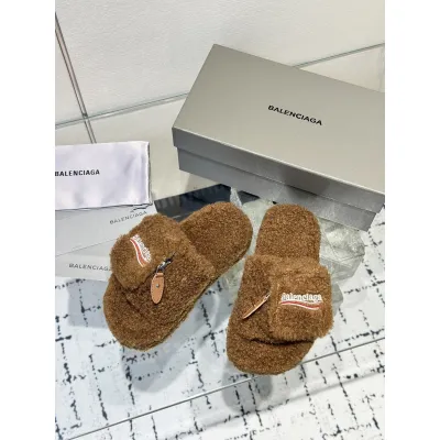 Balenciaga Women's Furry Platform Sandal in Brown 01