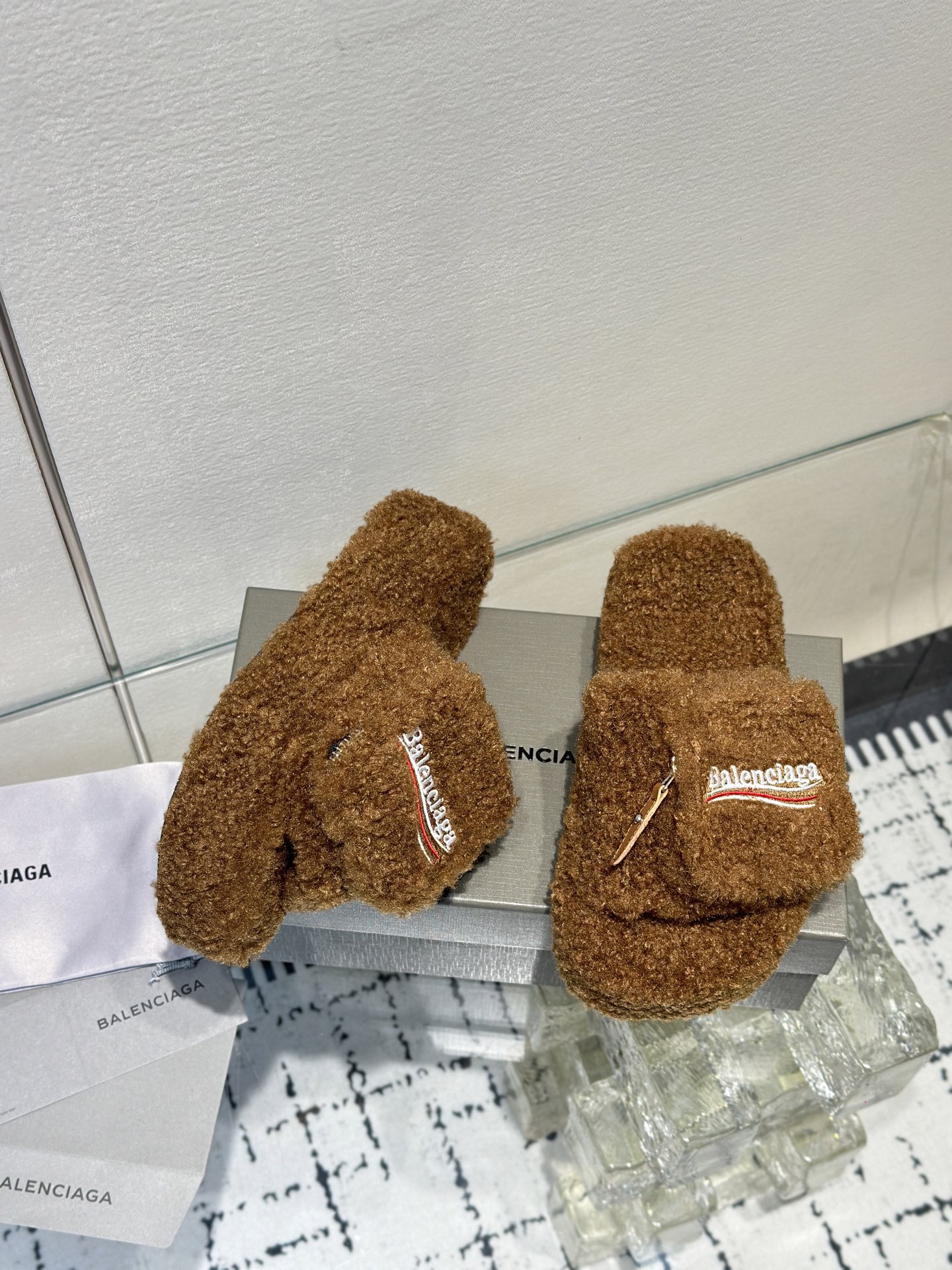 Balenciaga Women's Furry Platform Sandal in Brown