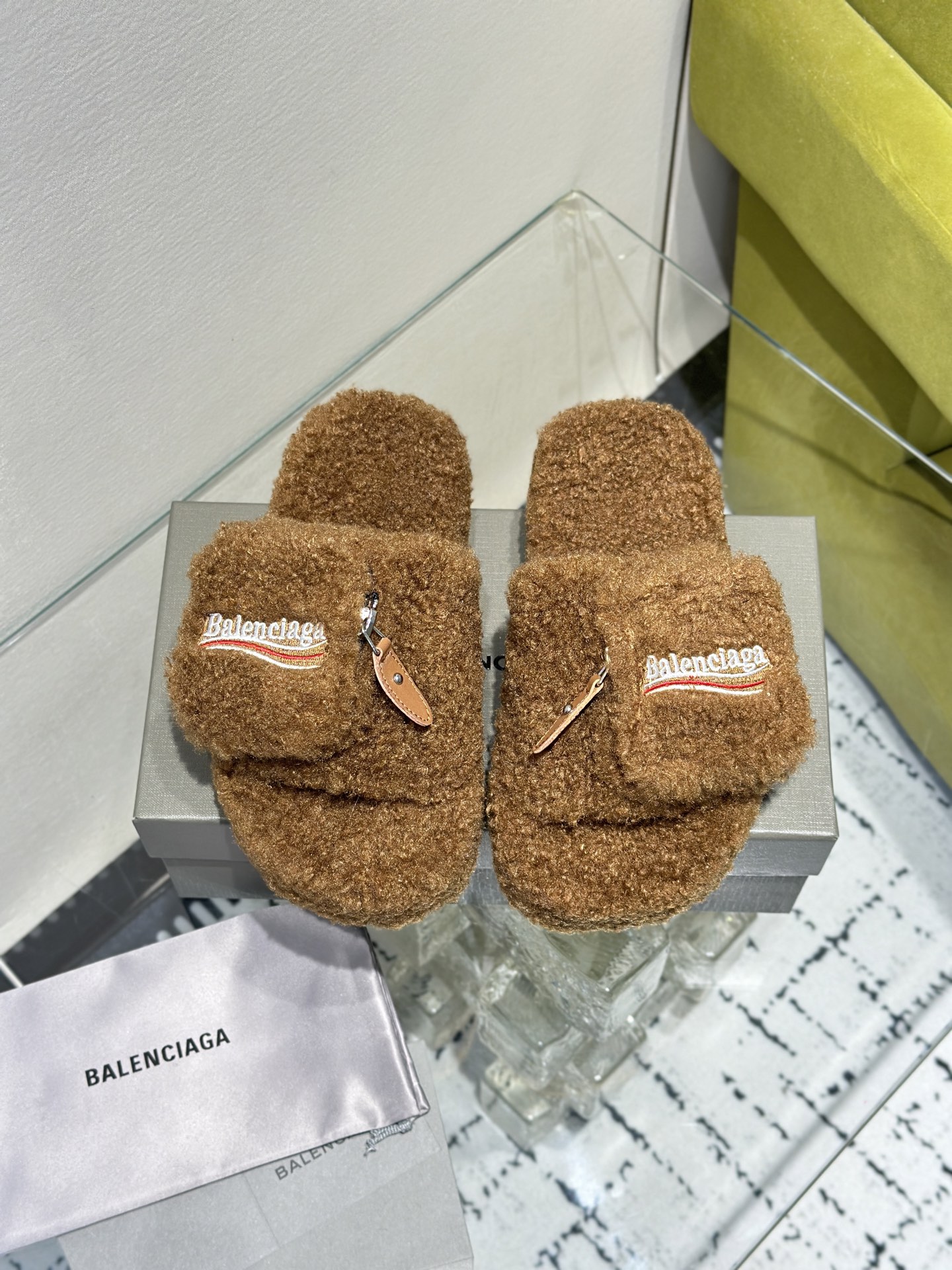 Balenciaga Women's Furry Platform Sandal in Brown