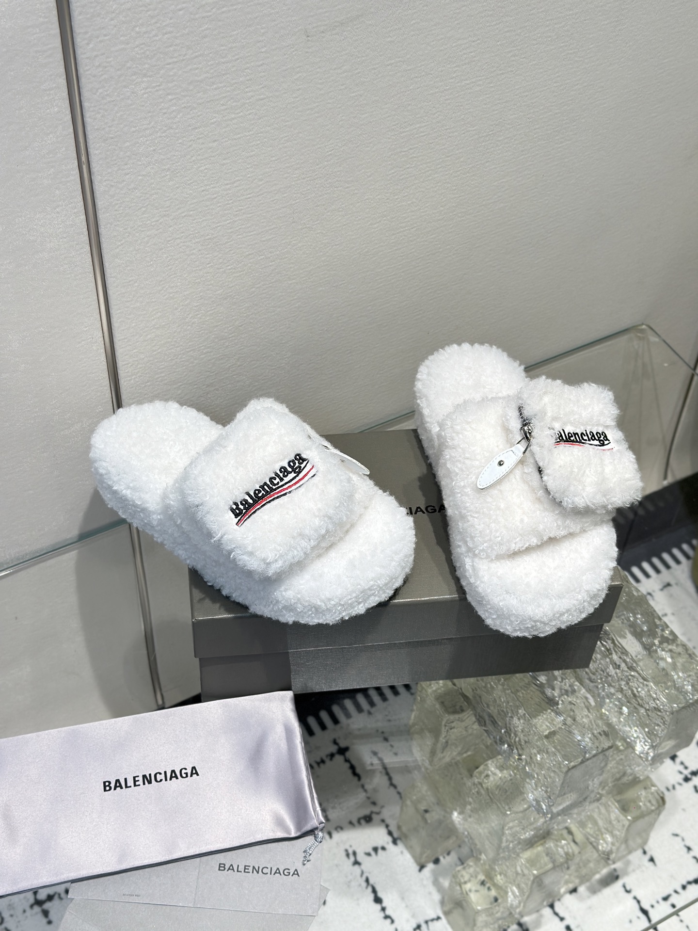 Balenciaga Women's Furry Platform Sandal in White