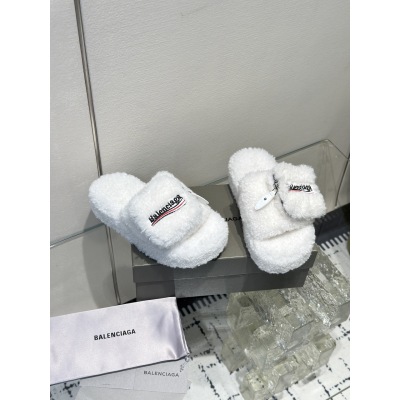 Balenciaga Women's Furry Platform Sandal in White 01