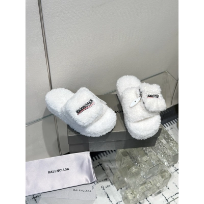Balenciaga Women's Furry Platform Sandal in White 01