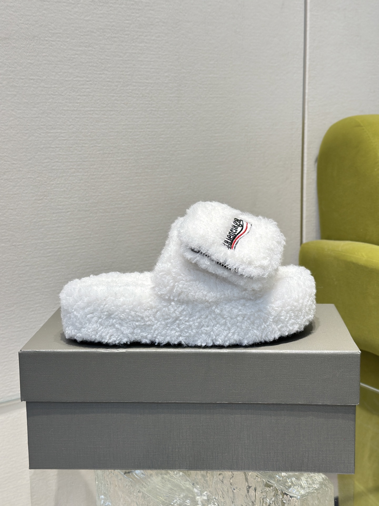 Balenciaga Women's Furry Platform Sandal in White