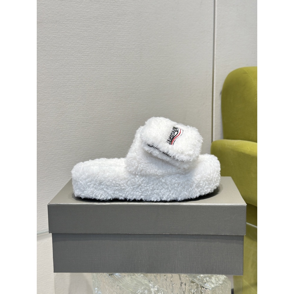 Balenciaga Women's Furry Platform Sandal in White