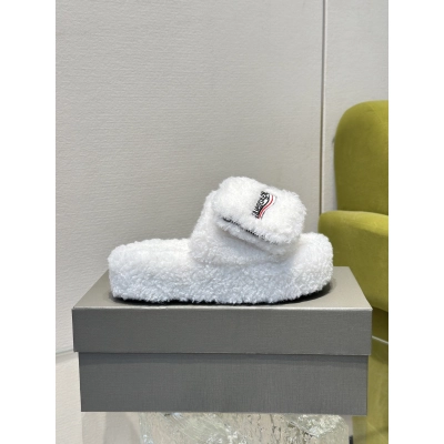 Balenciaga Women's Furry Platform Sandal in White 02