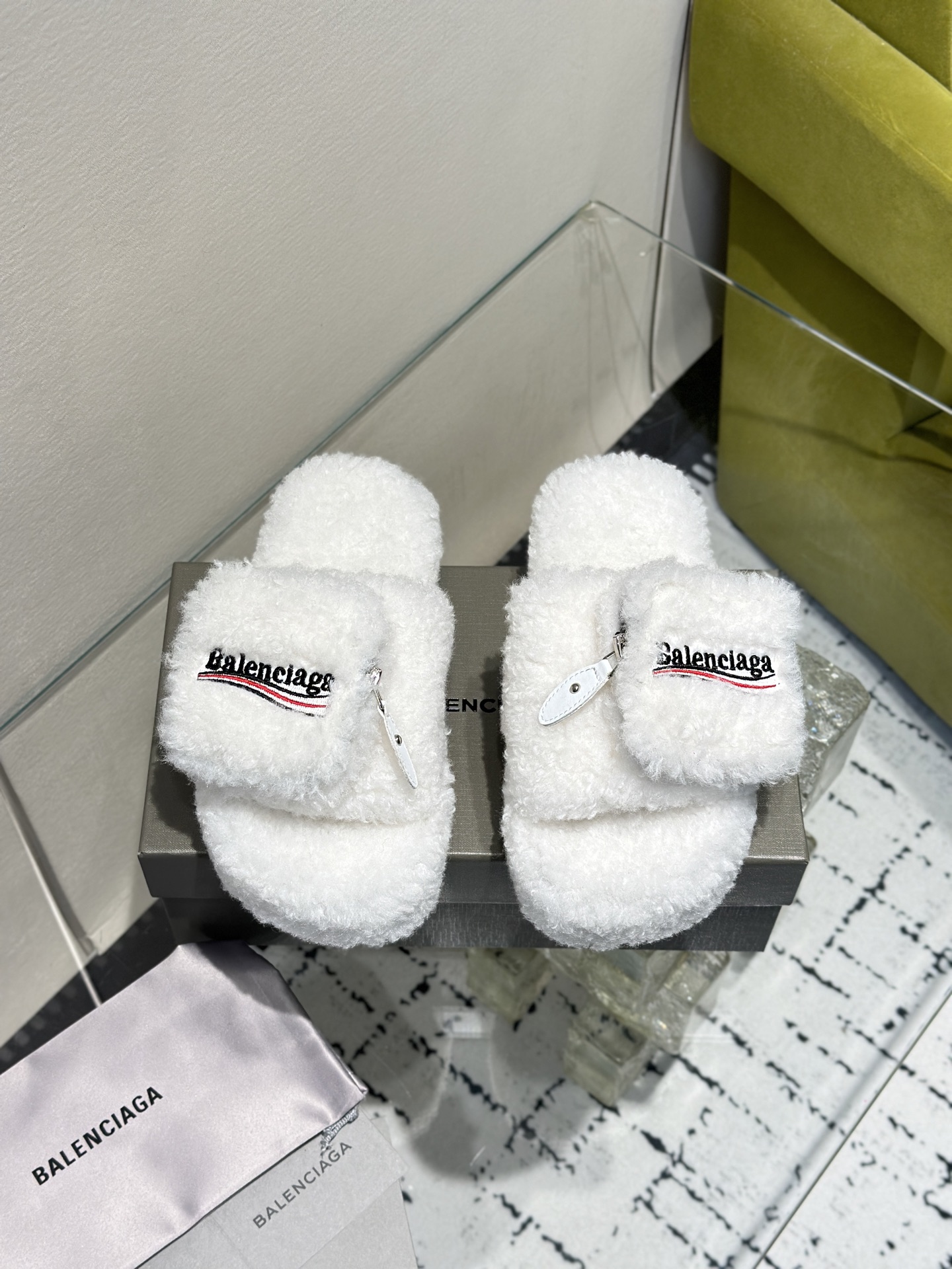 Balenciaga Women's Furry Platform Sandal in White