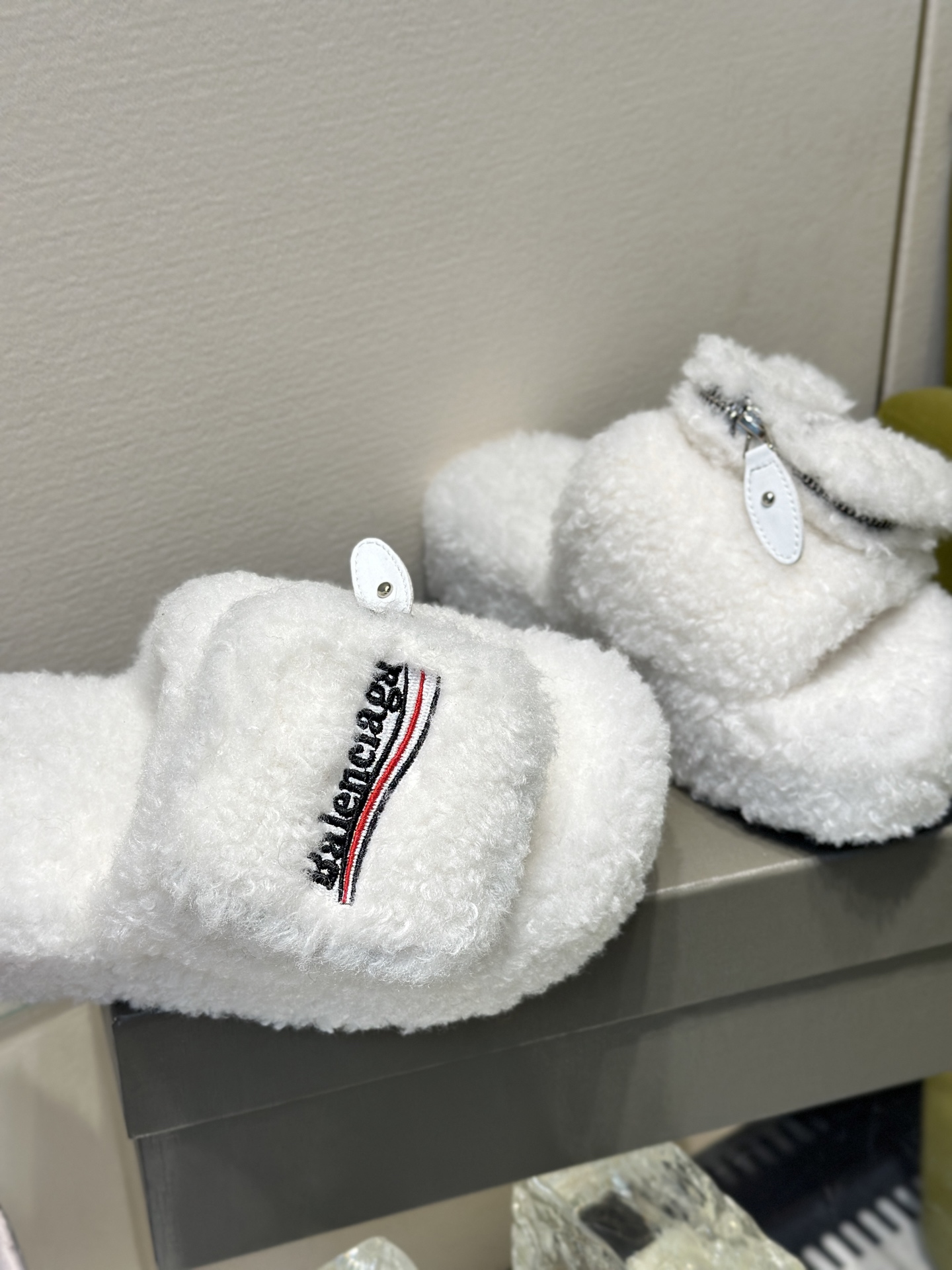 Balenciaga Women's Furry Platform Sandal in White