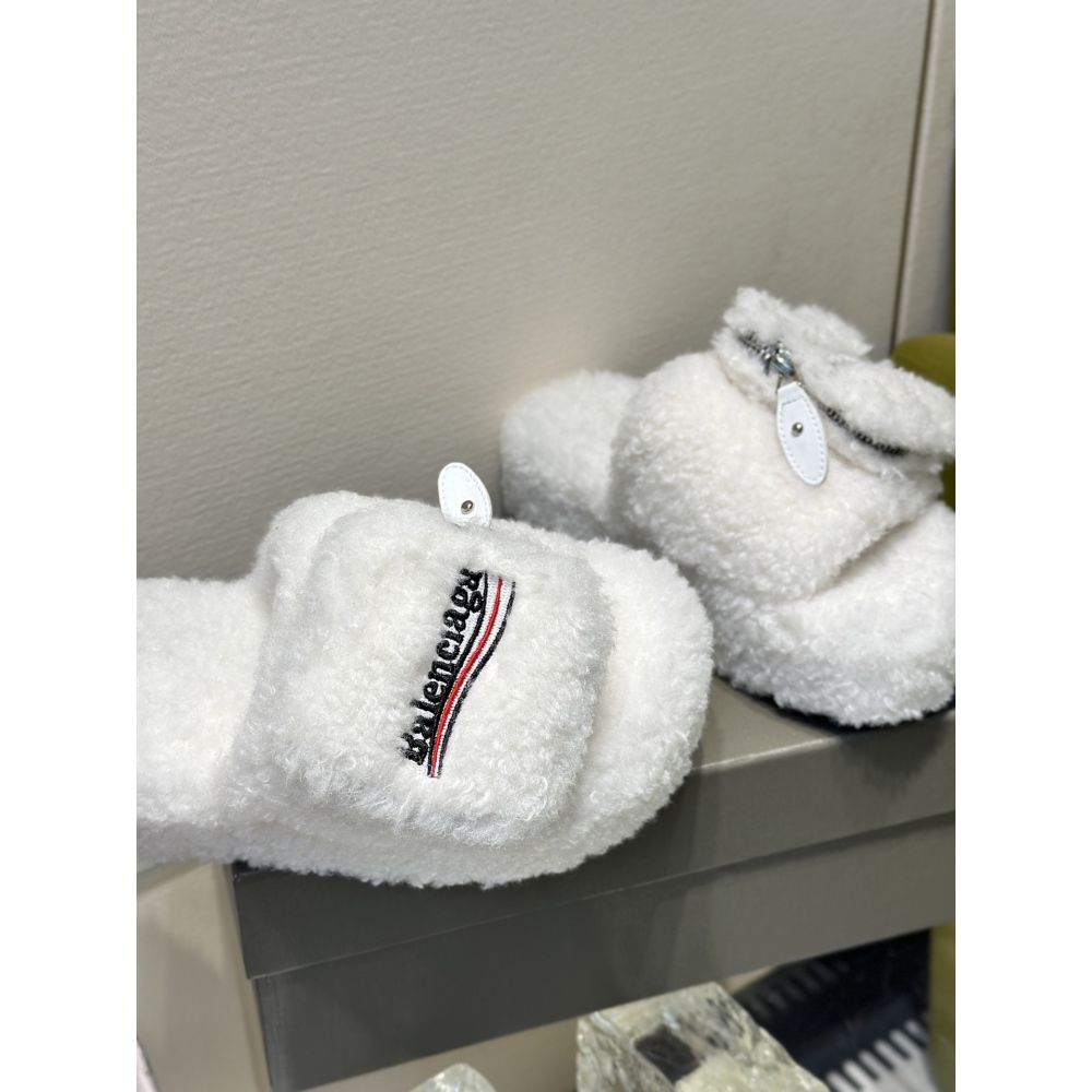 Balenciaga Women's Furry Platform Sandal in White