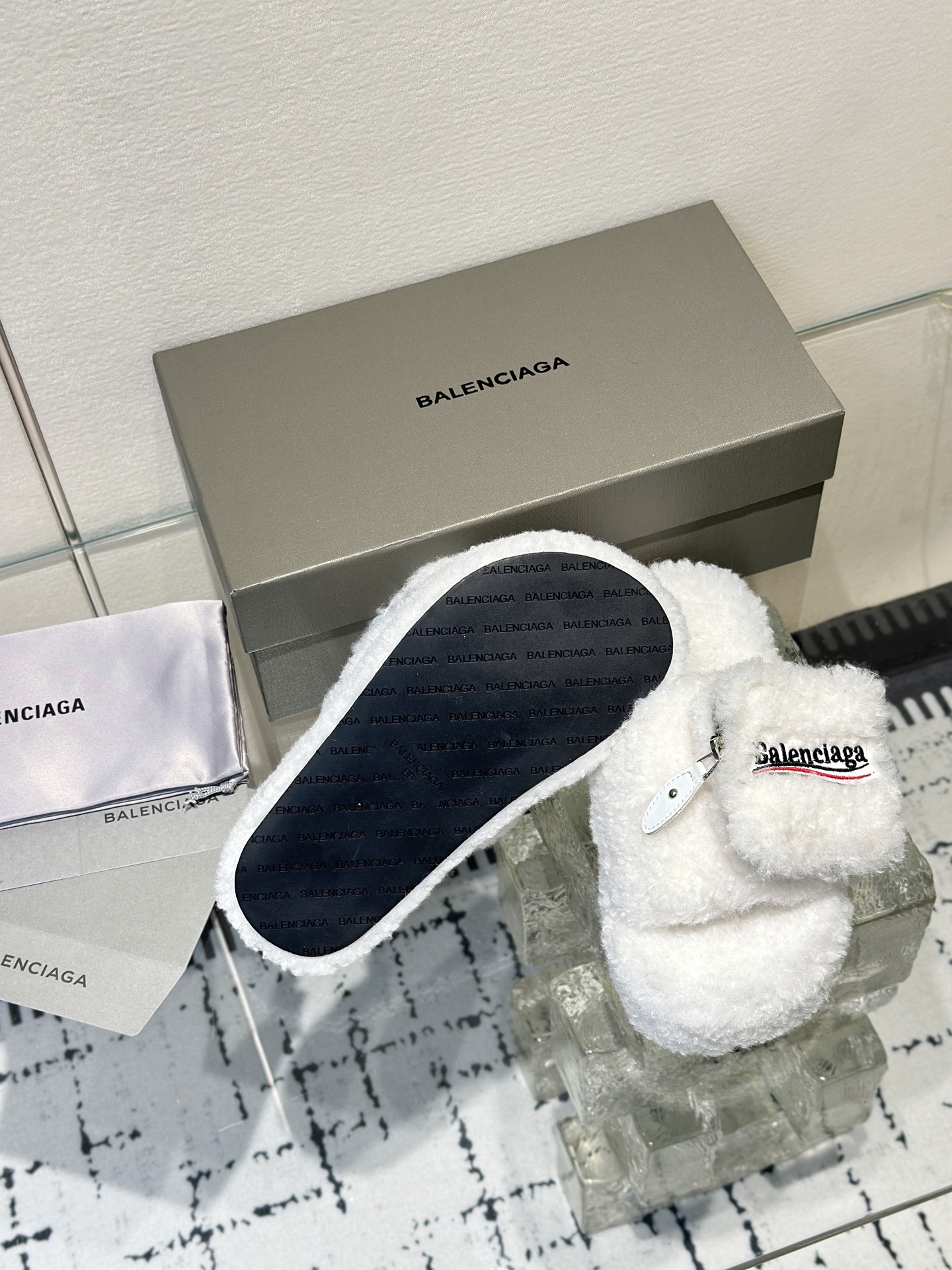 Balenciaga Women's Furry Platform Sandal in White