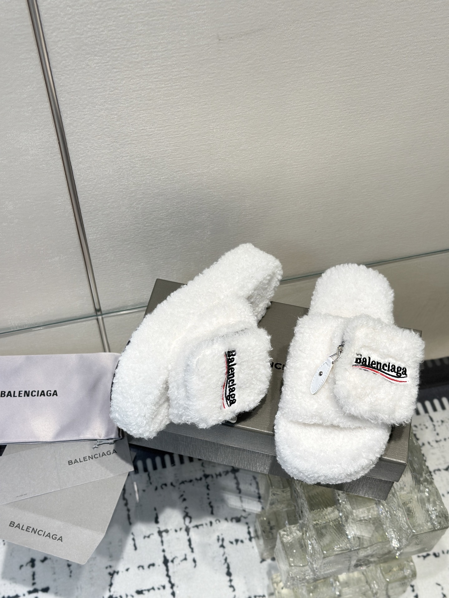 Balenciaga Women's Furry Platform Sandal in White