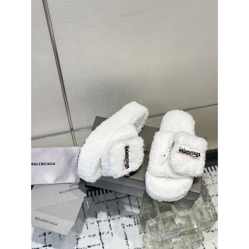 Balenciaga Women's Furry Platform Sandal in White