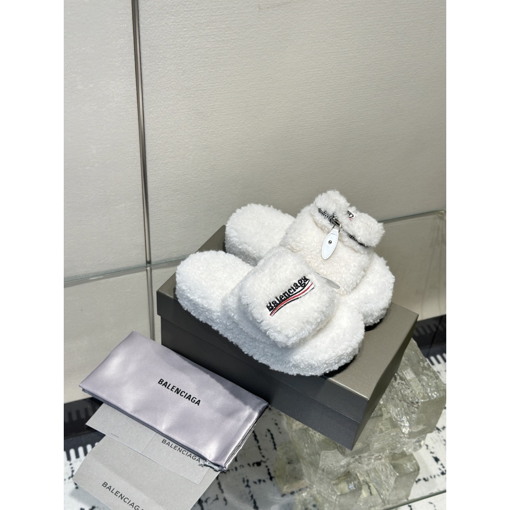 Balenciaga Women's Furry Platform Sandal in White