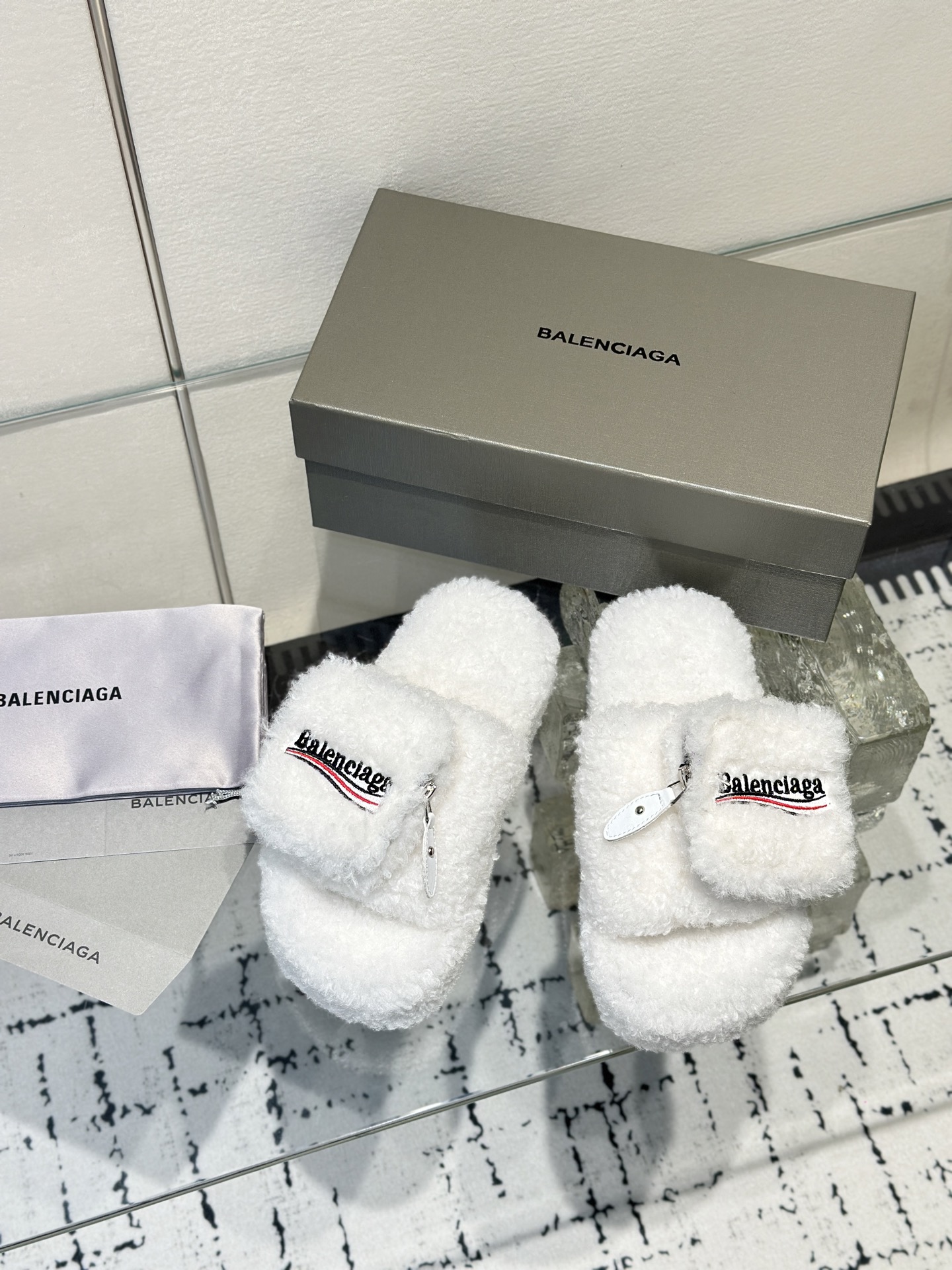 Balenciaga Women's Furry Platform Sandal in White