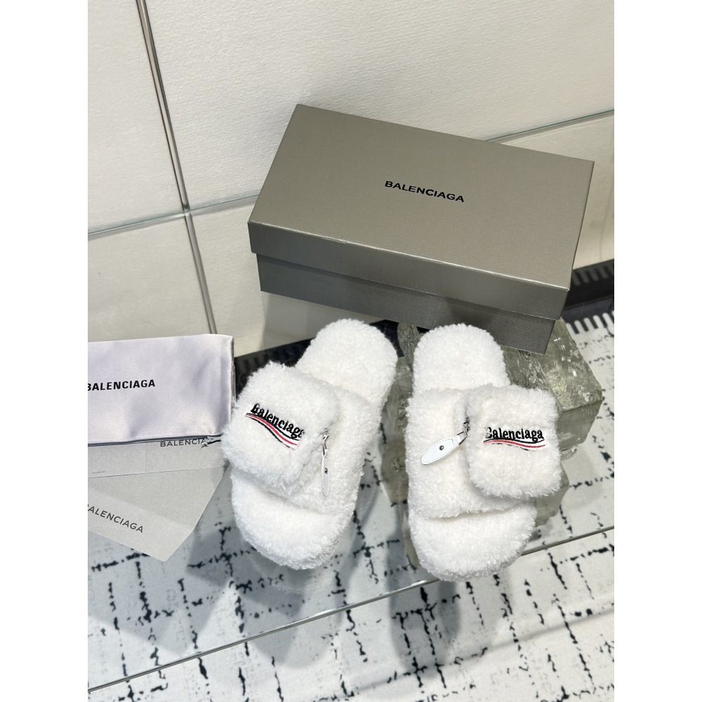 Balenciaga Women's Furry Platform Sandal in White