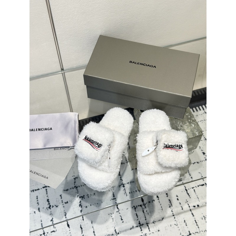 Balenciaga Women's Furry Platform Sandal in White