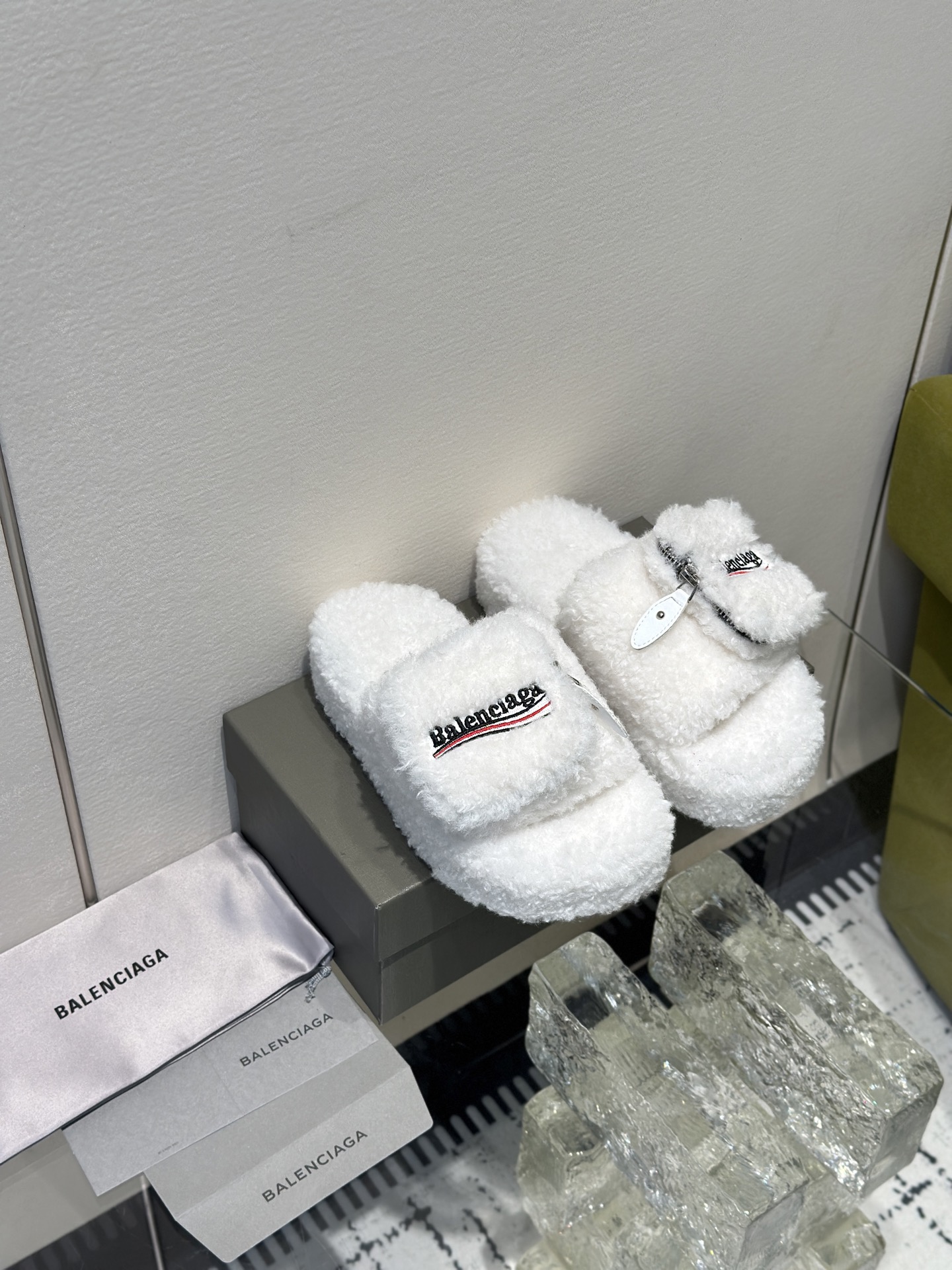 Balenciaga Women's Furry Platform Sandal in White