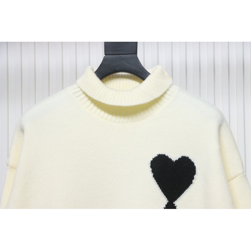 Ami 23Fw Heart Jacquard Turtleneck Sweater White