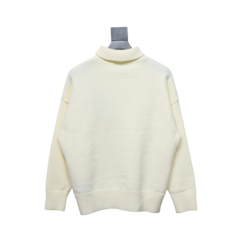 Ami 23Fw Heart Jacquard Turtleneck Sweater White