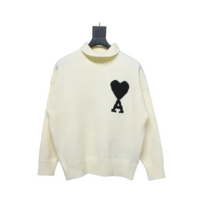 Ami 23Fw Heart Jacquard Turtleneck Sweater White 01