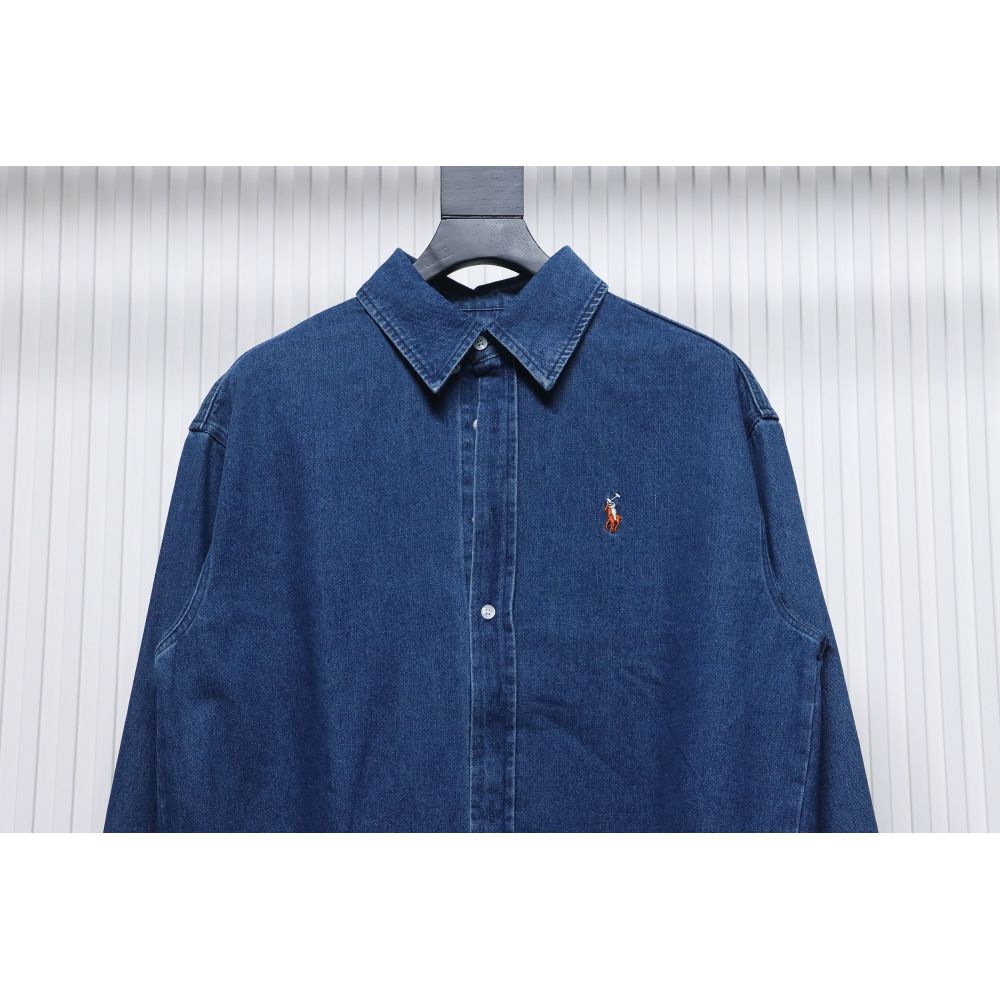 Ralph Lauren Classic Warhorse Logo Lapel Long-Sleeved Denim Shirt