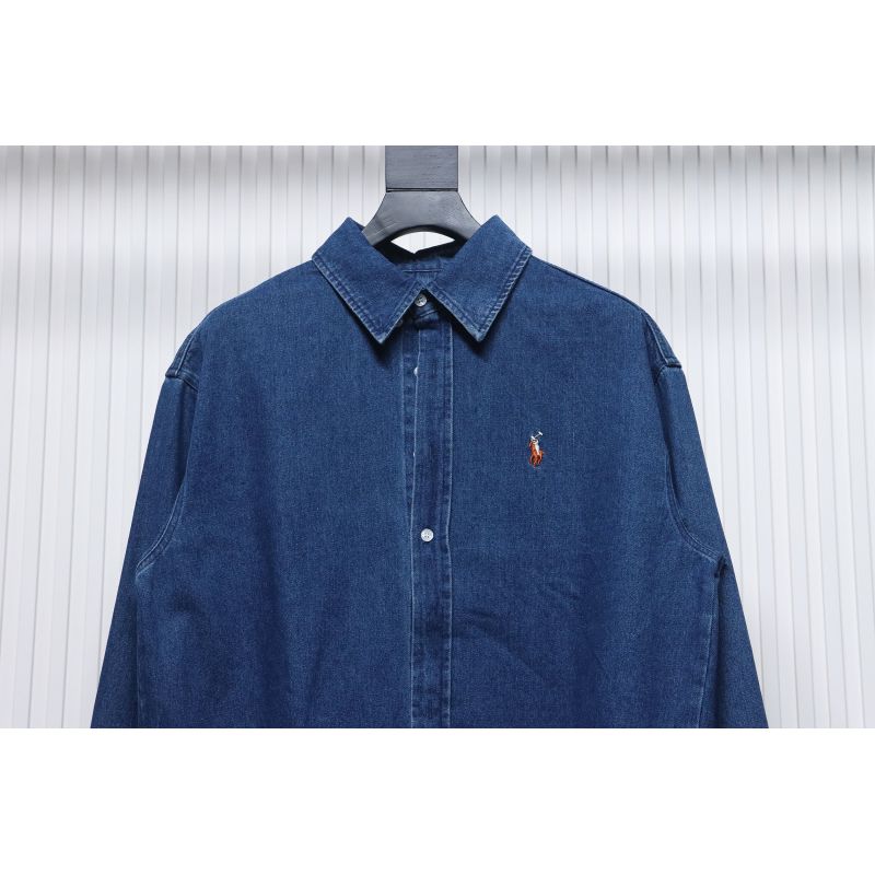 Ralph Lauren Classic Warhorse Logo Lapel Long-Sleeved Denim Shirt