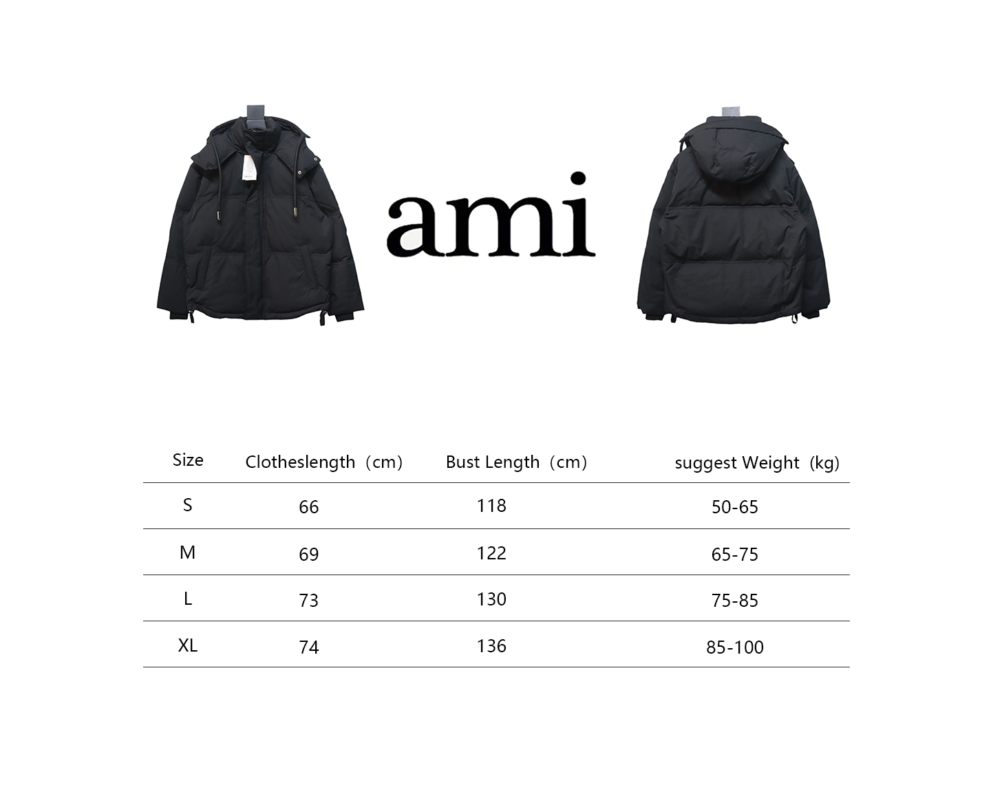 AMI 23FW Heart-Shaped Cropped Down Jacket - Correct Version Black