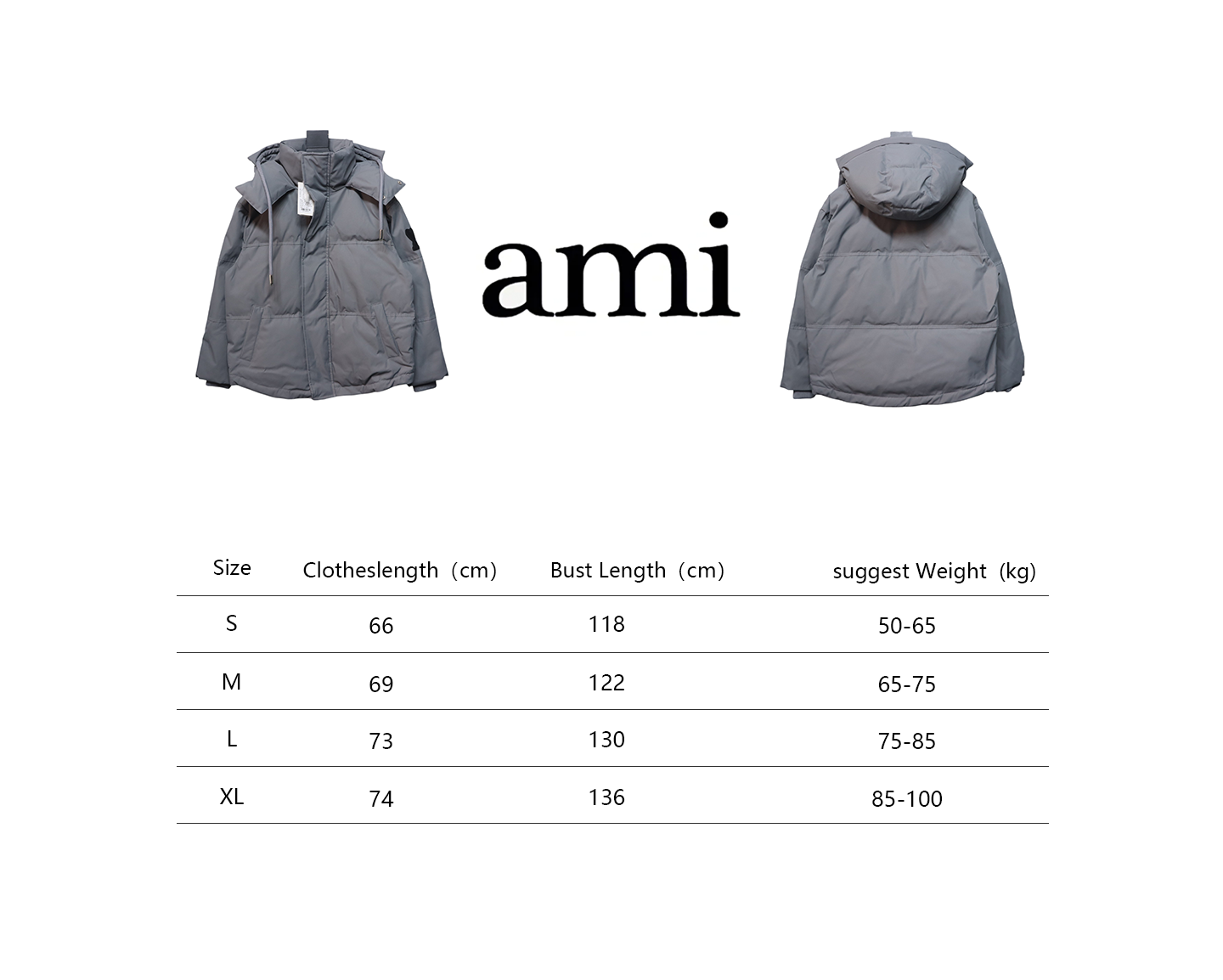 AMI 23FW Heart-Shaped Cropped Down Jacket - Correct Version Grey