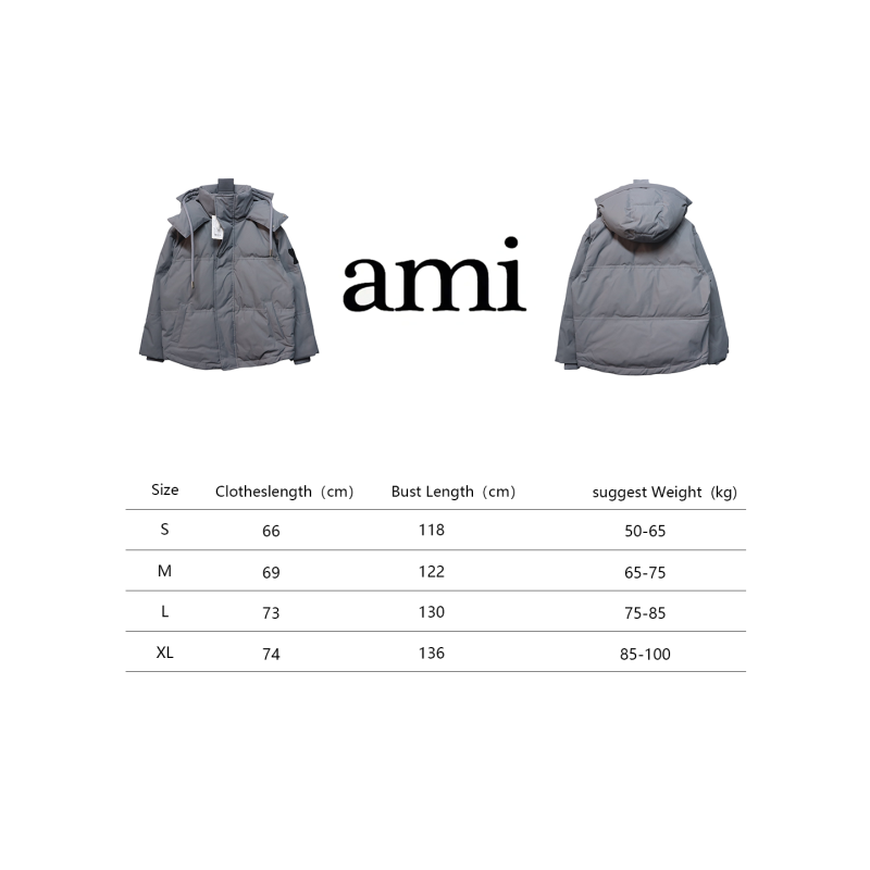 AMI 23FW Heart-Shaped Cropped Down Jacket - Correct Version Grey